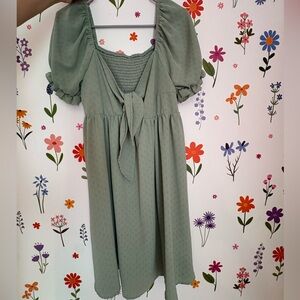 SHEIN Sage Green with Front Tie Textured Dress